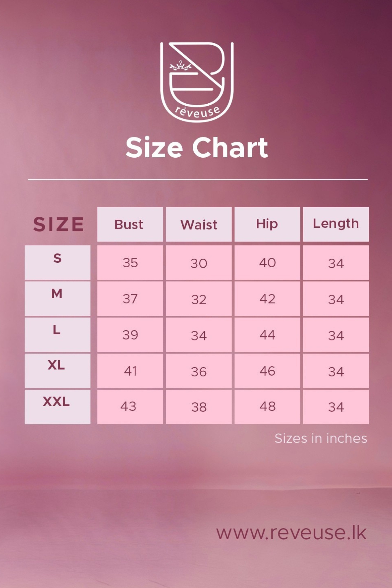 Tara mini dress size chart
