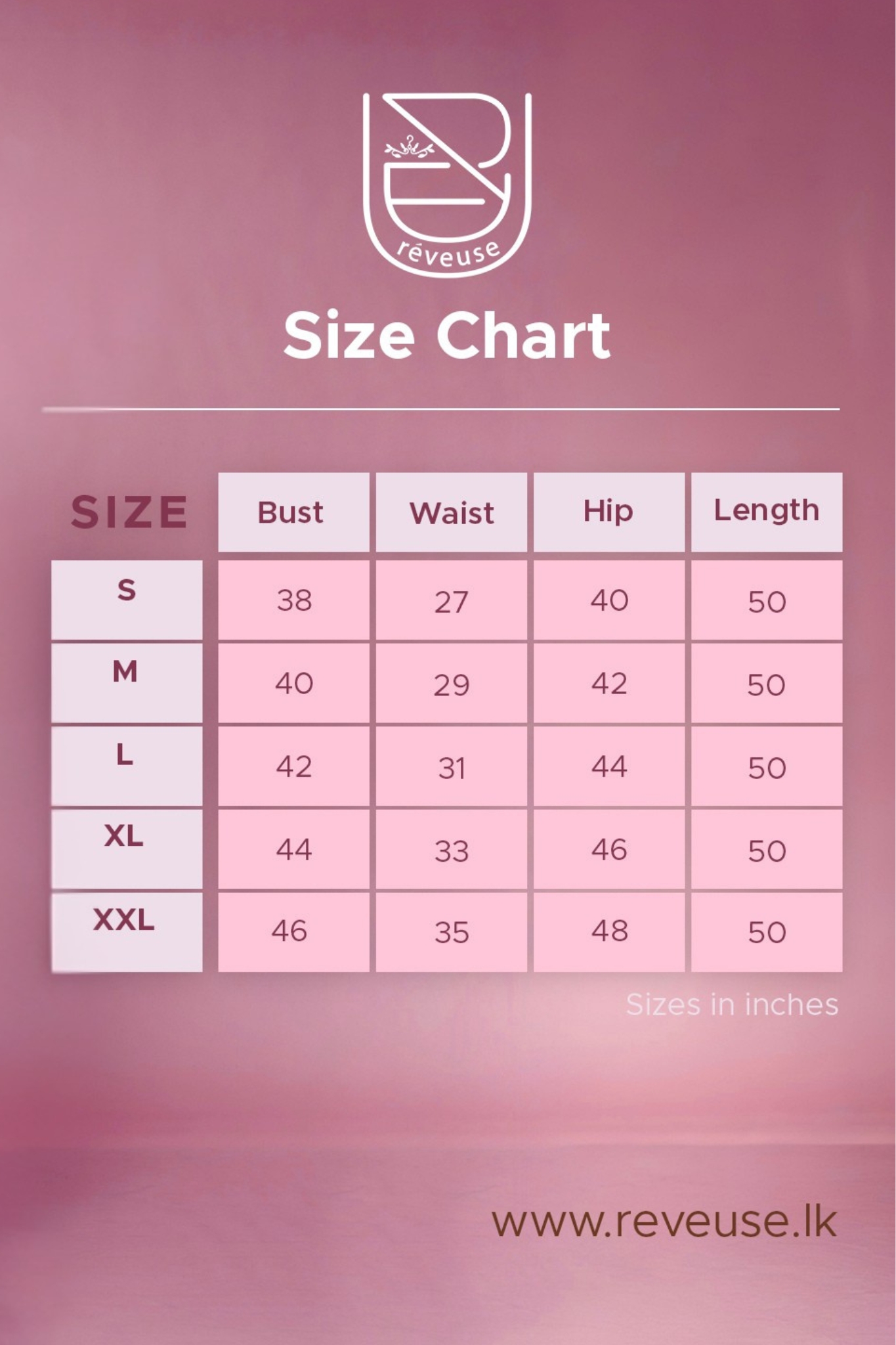 lina maxi dress size chart
